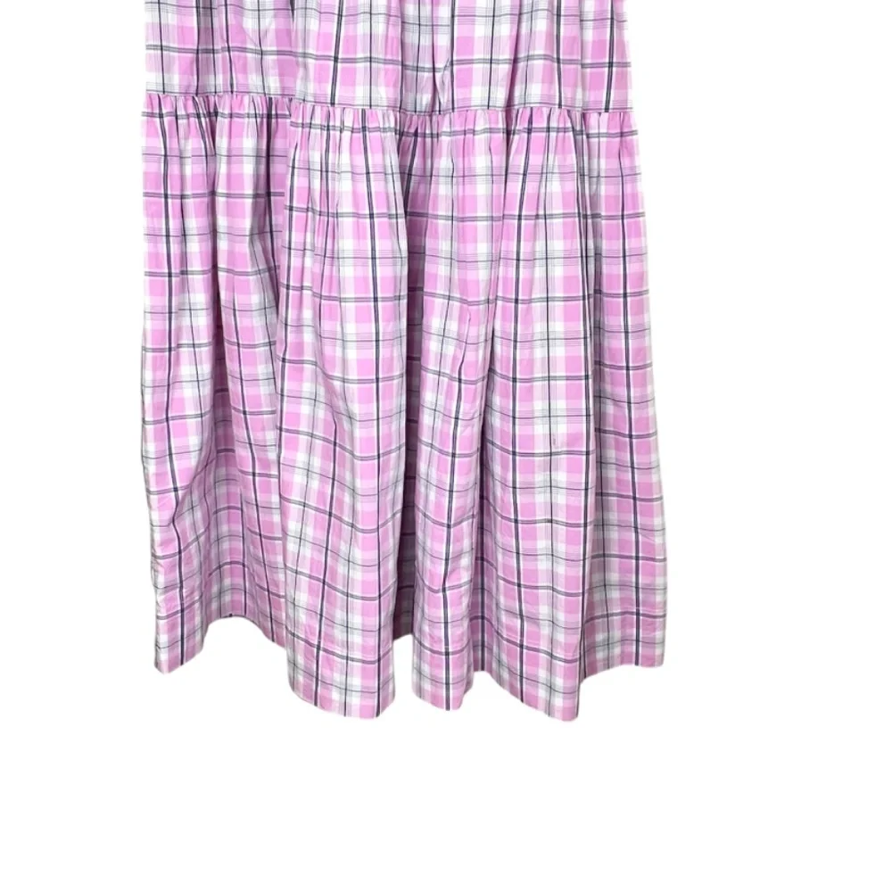 J Crew Tie Back Tiered Poplin Dress Violet/Pink Plaid Size 6
